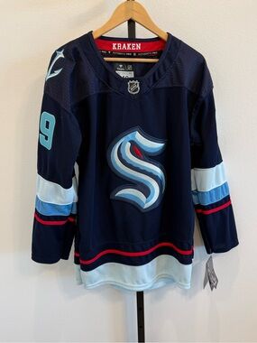NWT Fanatics Official NHL Seattle Kraken Navy & Red Hockey Jersey Dunn 29 Sz 46